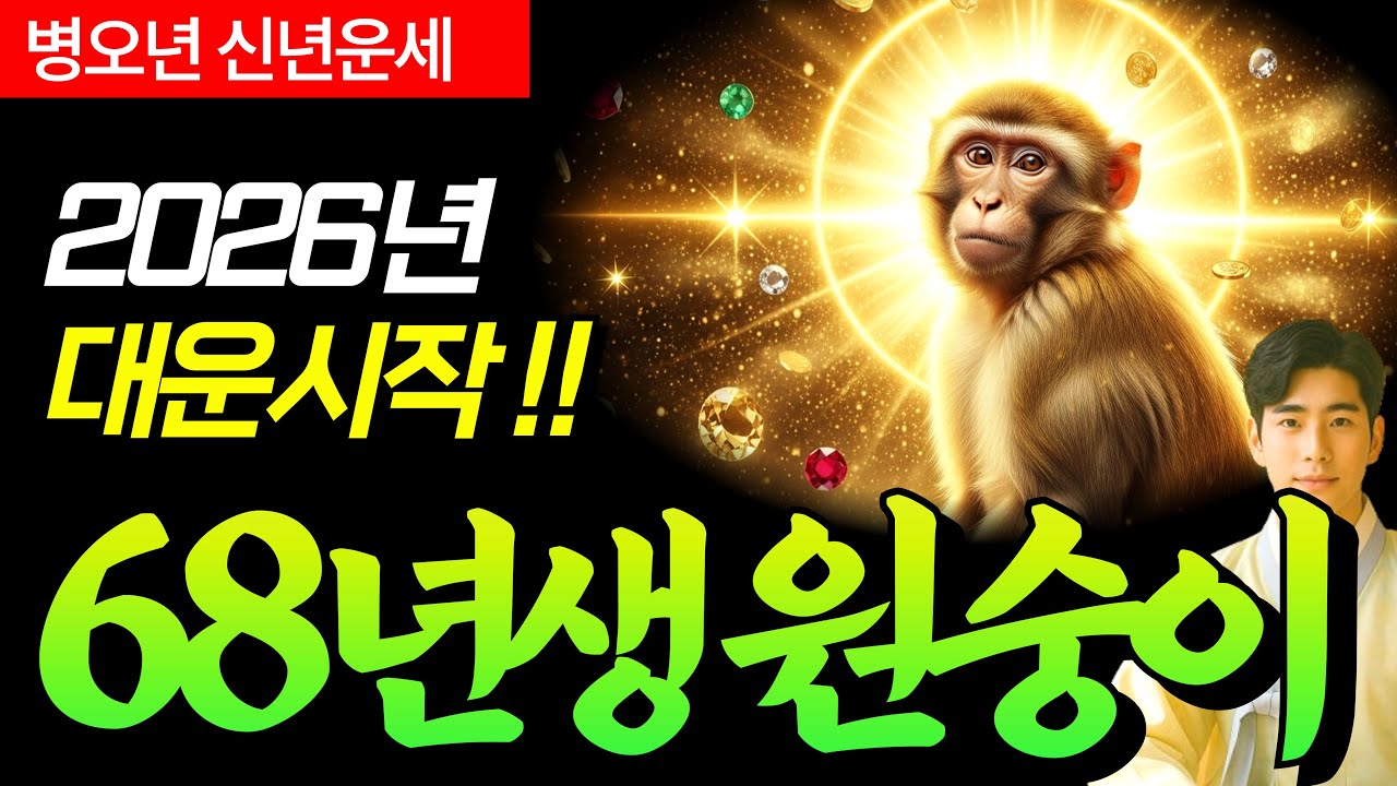 [1968년생 원숭이띠 운세] ✨ 2026년 병오년 신년운세 총정리 🔮68년생 무신생 월별운세·대운·재물운·건강운·개운법 완벽 해석