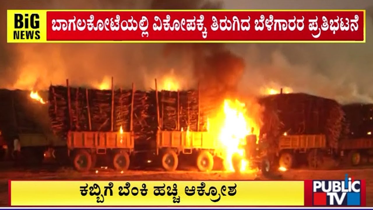 Farmers Set Sugarcane Loaded Tractors On Fire In Bagalkot | Public TV