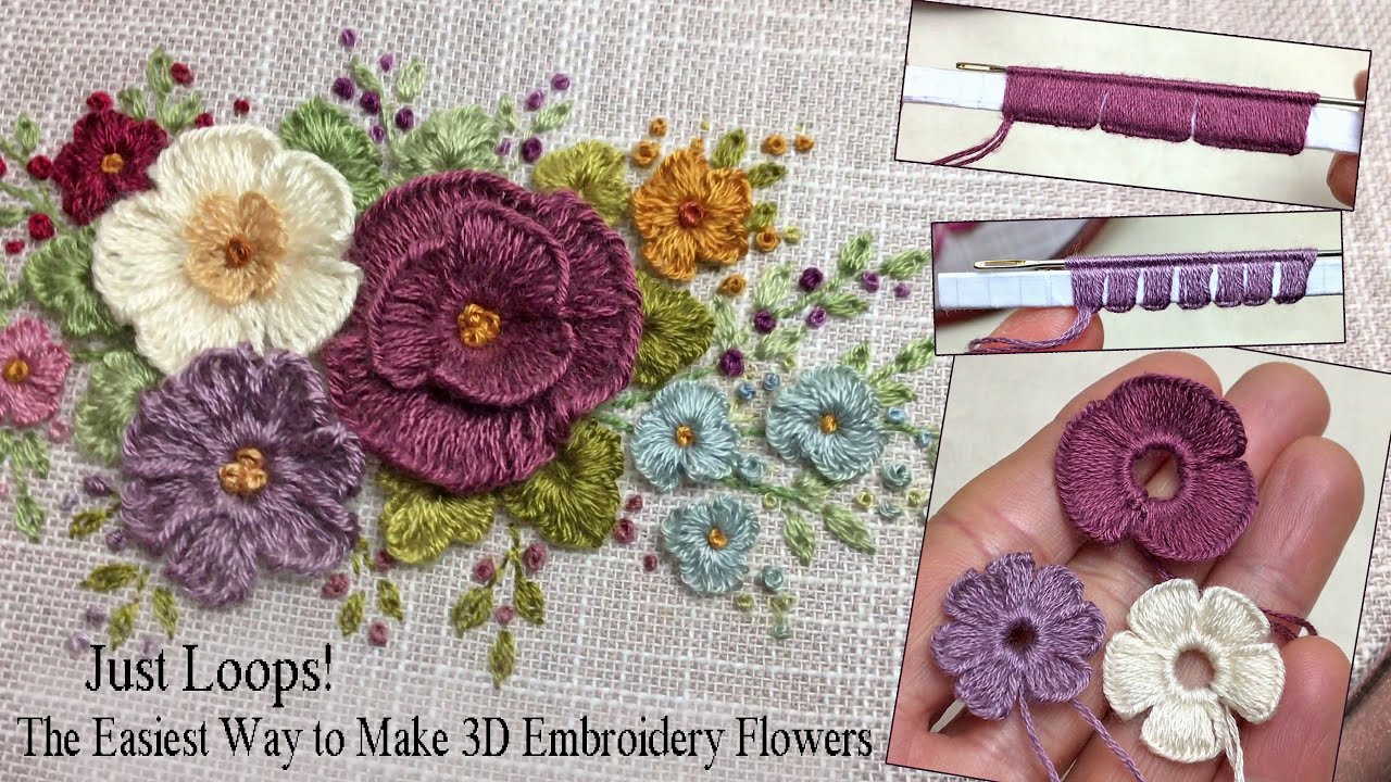 Making gorgeous 3D embroidery flowers with just loops is so easy! You have to try this new technique