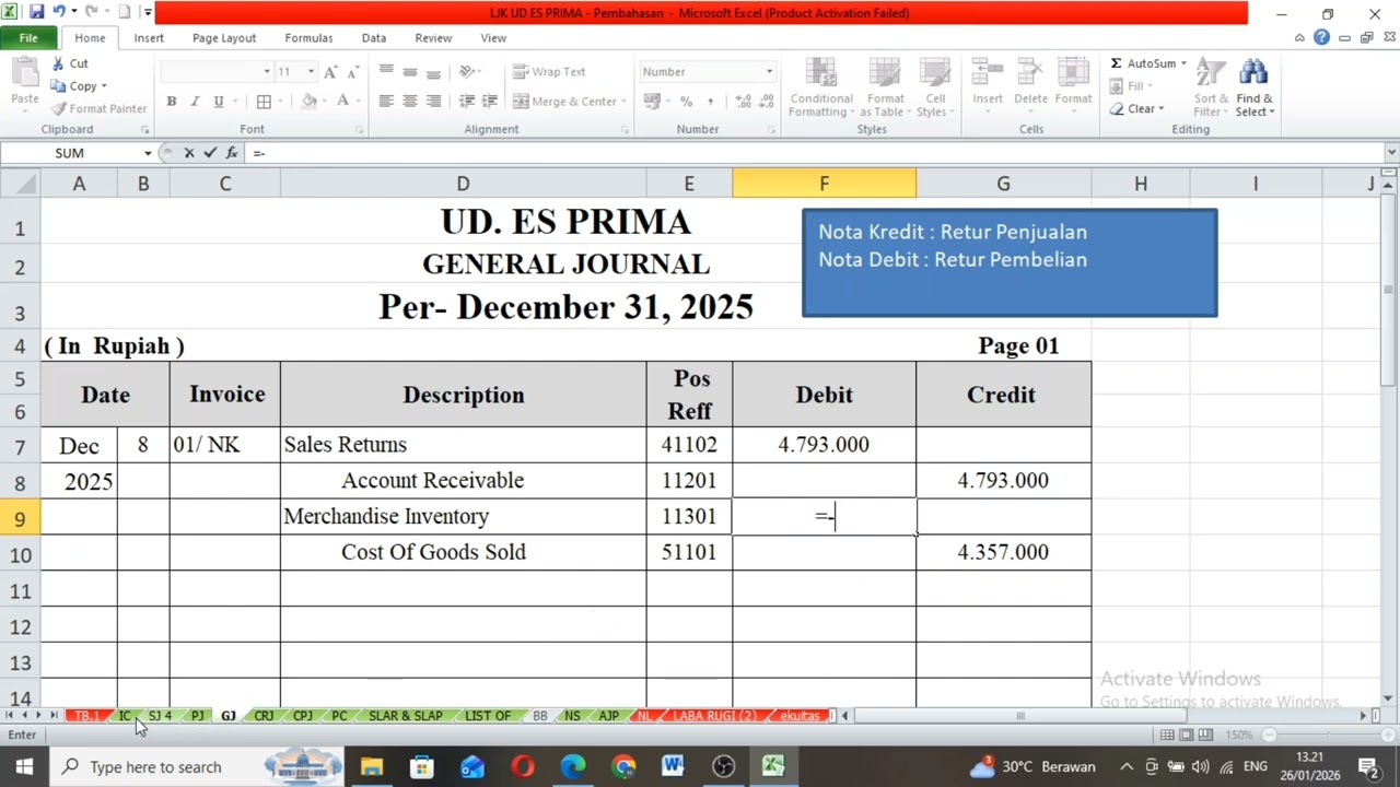 General journal | Jurnal umum | UD Es prima | UKK Akuntansi 2026