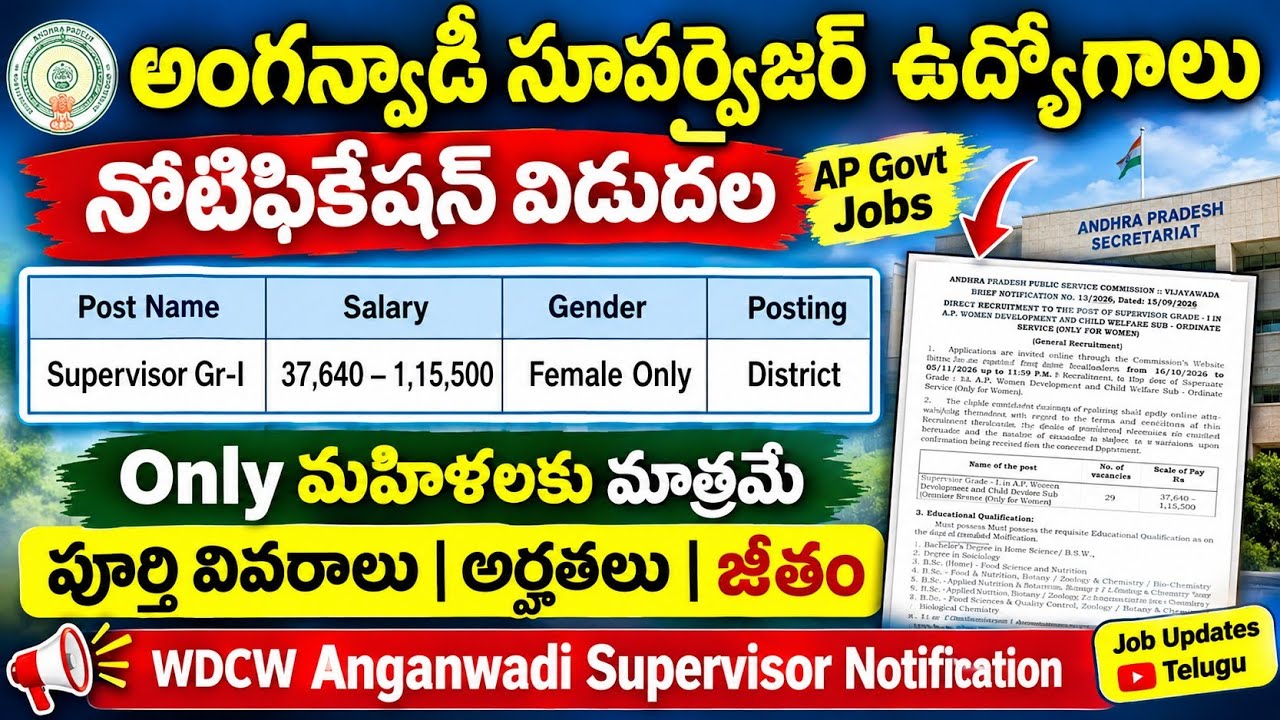 Anganwadi Supervisor Recruitment 2026 || WDCW Anganwadi Supervisor Grade 1 Notification 2026