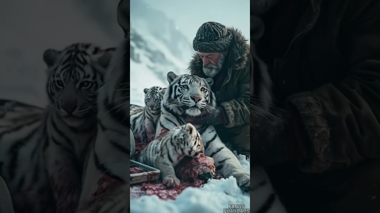 Brave Snow Tiger Cubs Seek Help from an Old Man |Heartwarming Survival Story #tiger #rescue #shorts