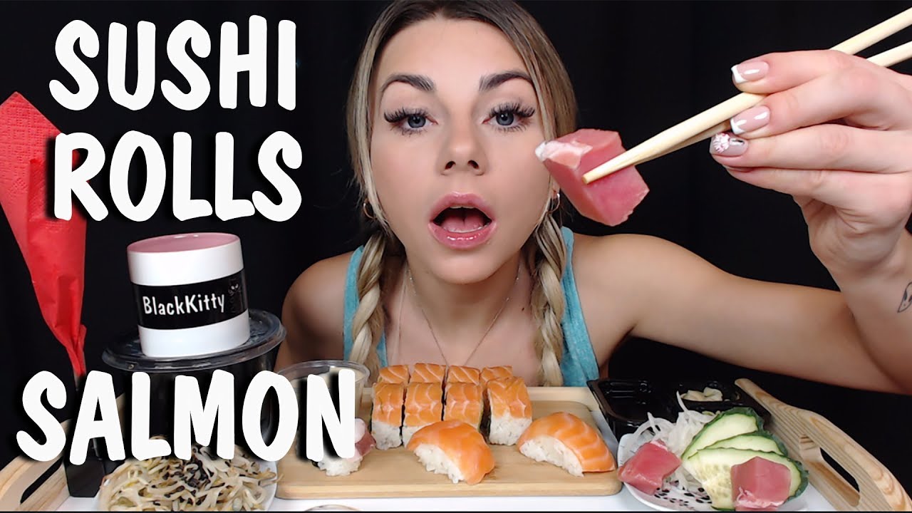АСМР Суши Роллы 🍣🥢 Звуки еды 👄🍱 ASMR Mukbang SUSHI ROLLS SALMON Let's Eat 땅 寿司