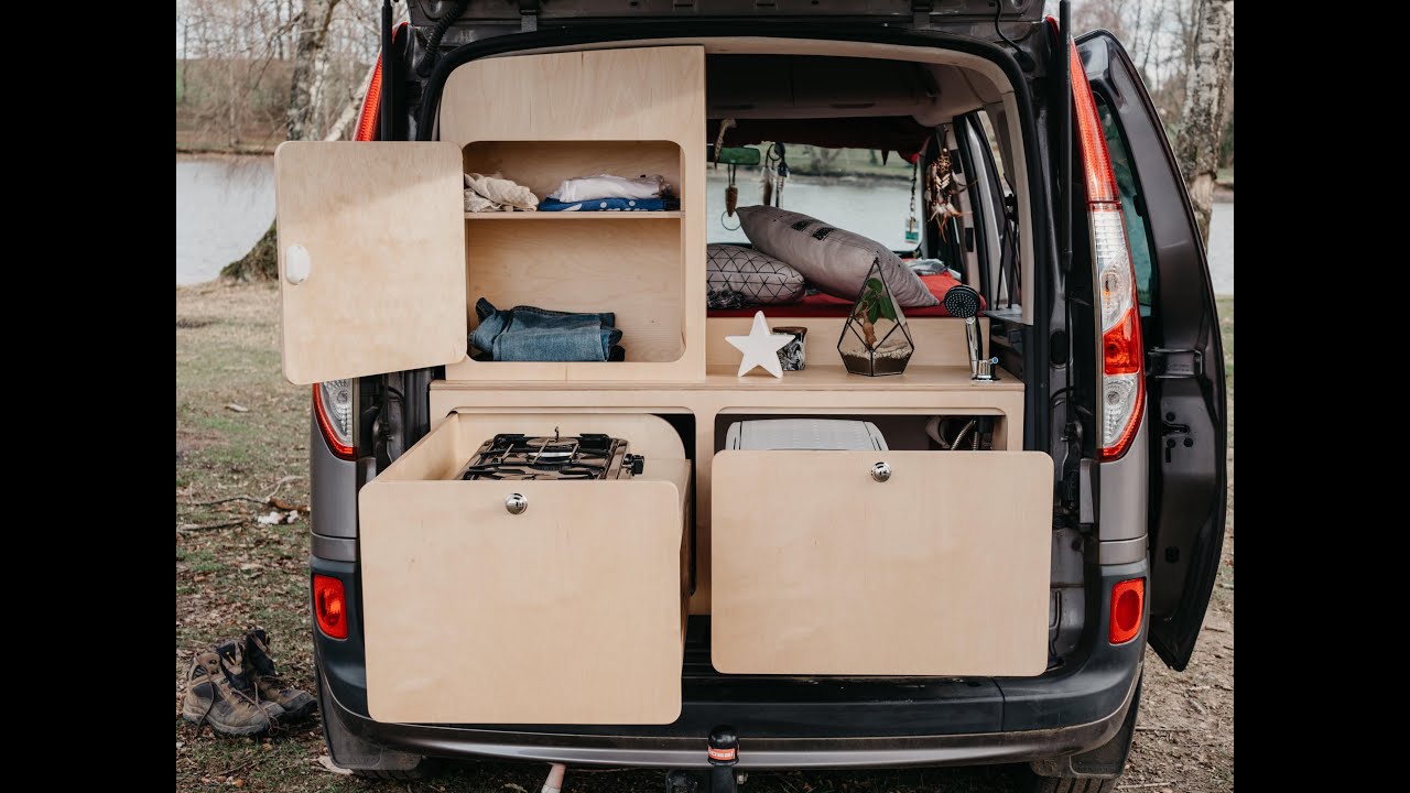 Aménagement kangoo en minivan : modules sur mesure pour passer du ludospace au van en 5 minutes !!!