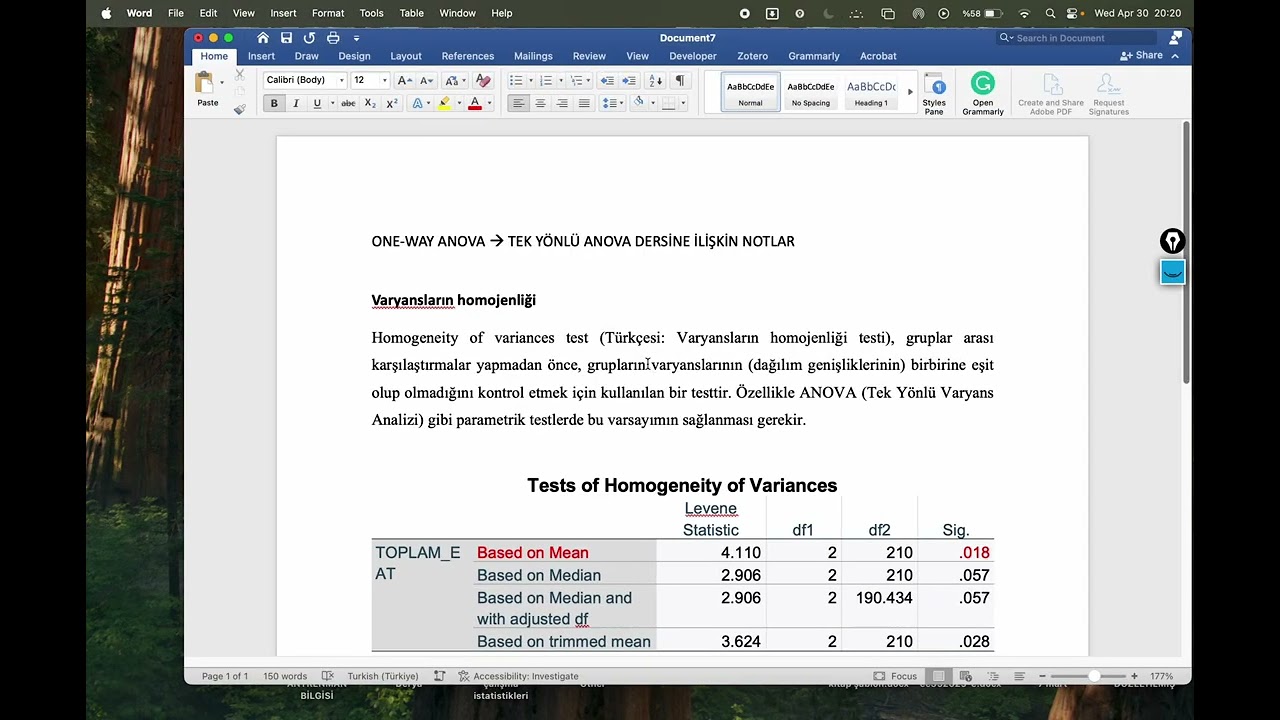 ONE WAY ANOVA -- WELCH TESTİ- POST-HOC