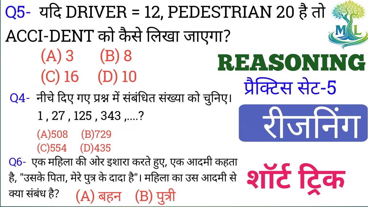 रीजनिंग प्रैक्टिस Set 4 | शार्ट ट्रिक | SSC CGL CHSL CPO GD | RRB NTPC GROUP D | DRDO BSSC BANKING