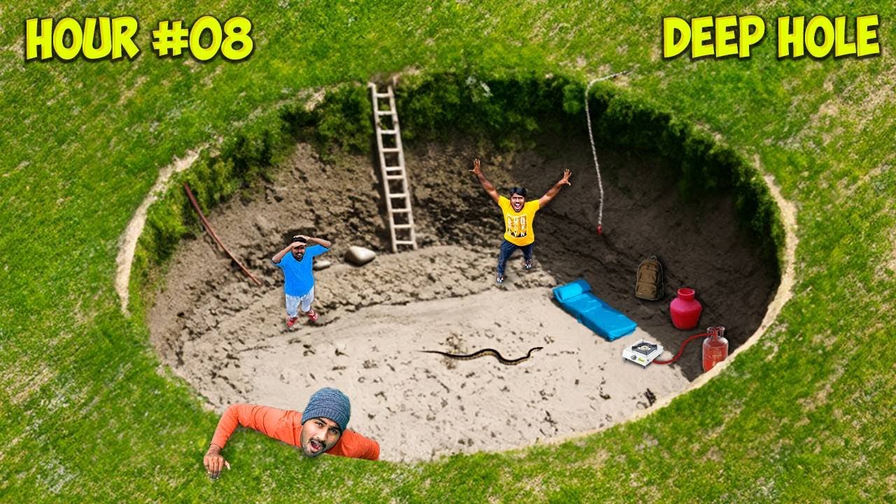 Overnight Living Inside Deep Hole Challenge