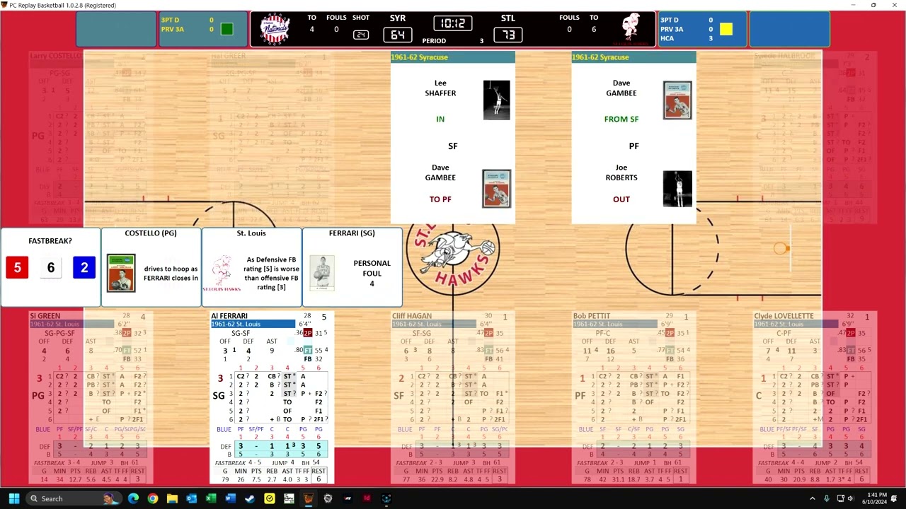 PC Replay Basketball, game from Oct. 31, 1961, between Syracuse Nationals and St. Louis Hawks.