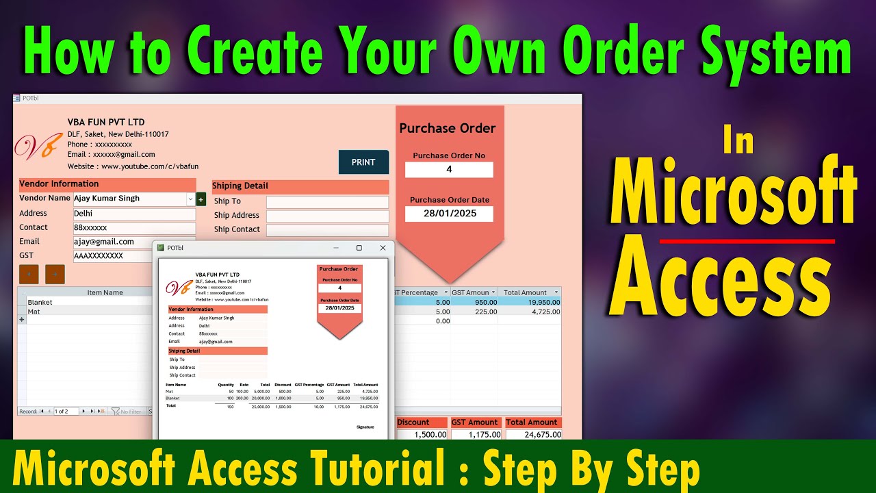 MS Access : How to create Your Purchase Order Software in Access | Without VBA #msaccess