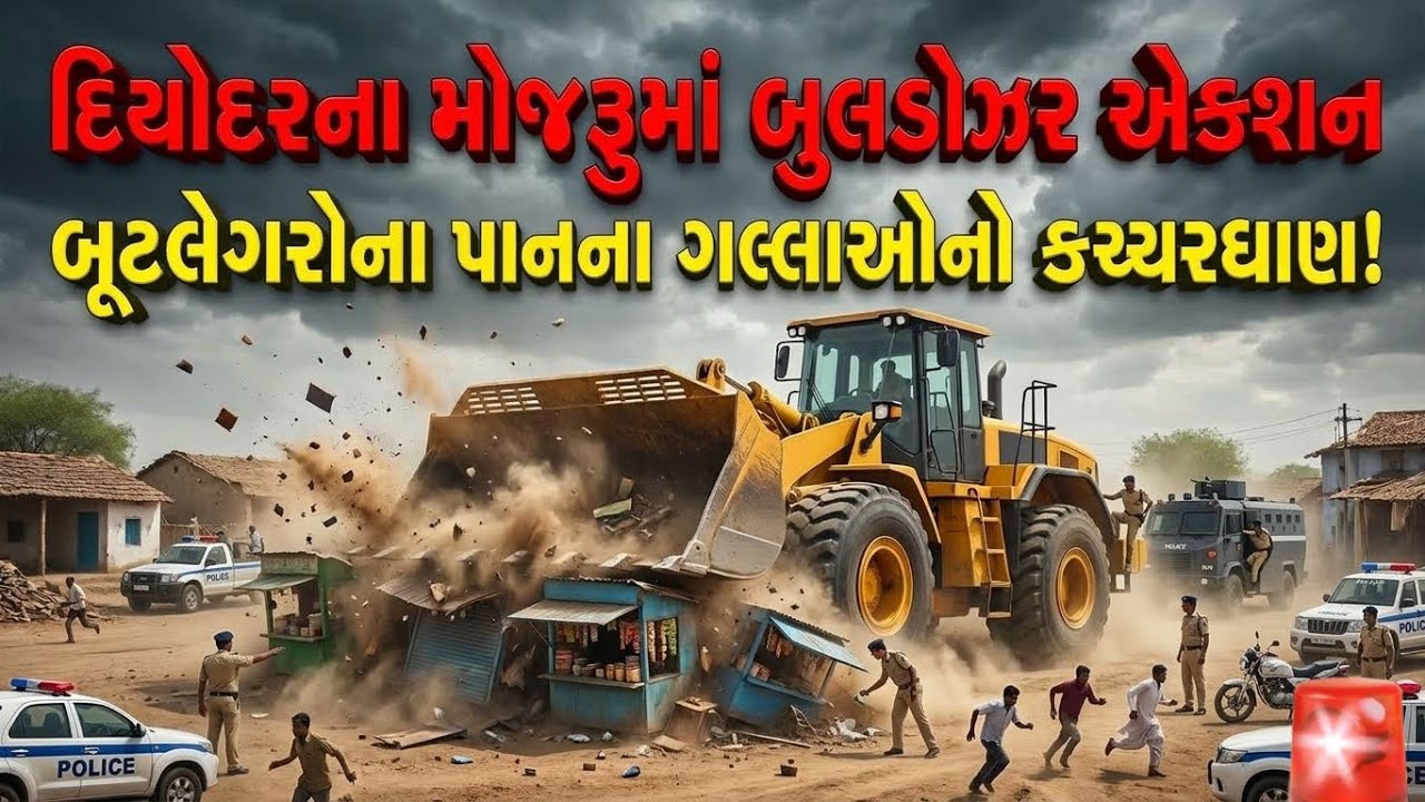દિયોદર મોજરુ જુના ગામે બૂટલેગરો ના પાનના ગલ્લા પર બુલડોઝર ફેરવી દેવાયું