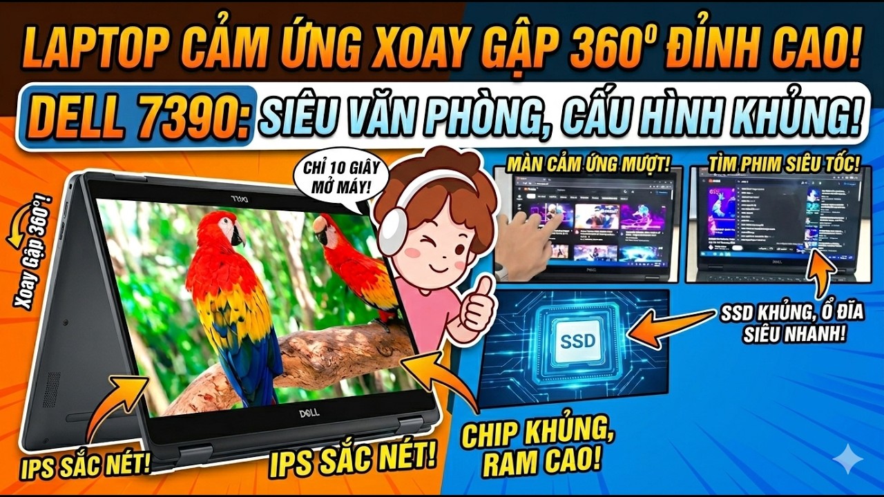 Dell 7390 văn phòng cấu hình khủng, cảm ứng màn IPS, gập 360 độ. #dell7390 #7390 #caodung