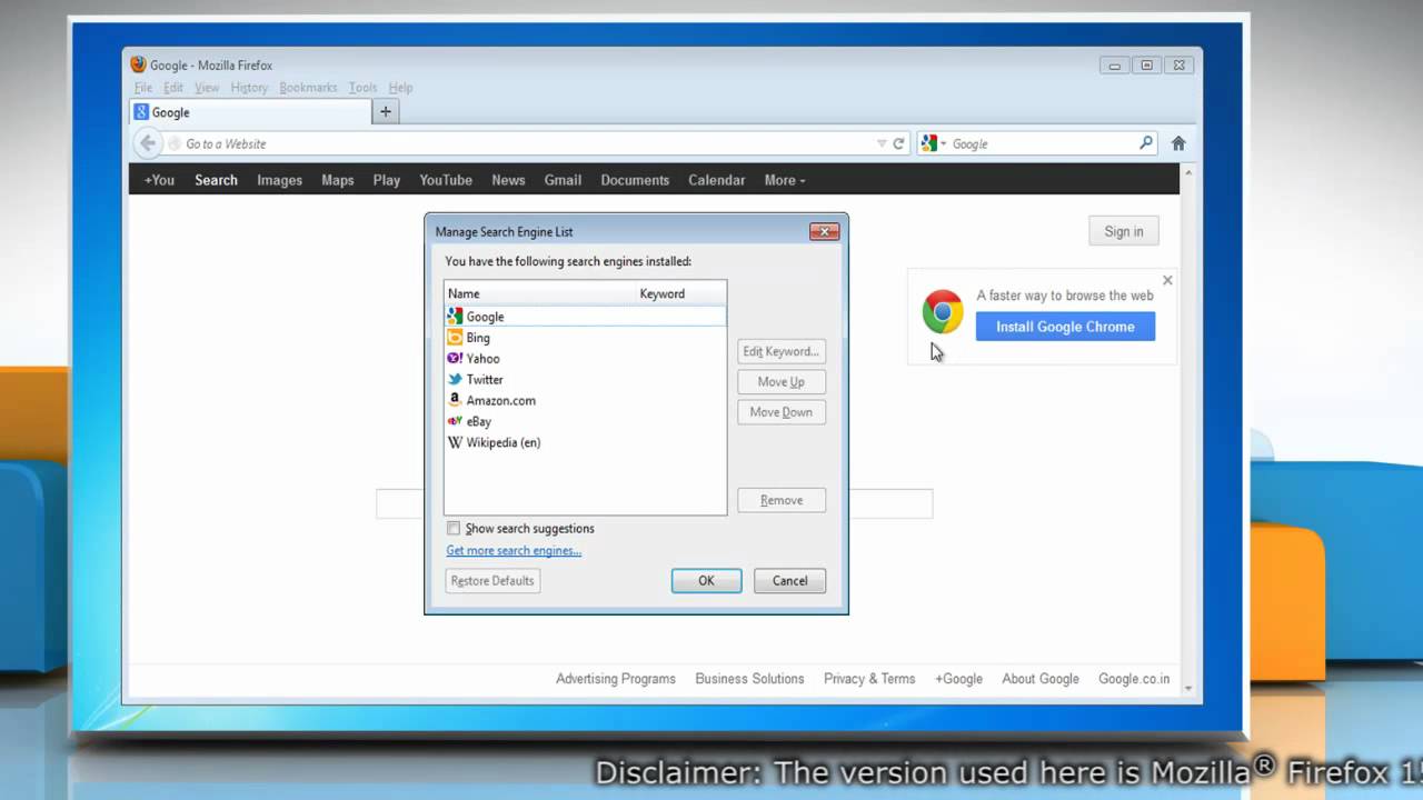 Mozilla&reg; Firefox: How to Add Keywords for search engines