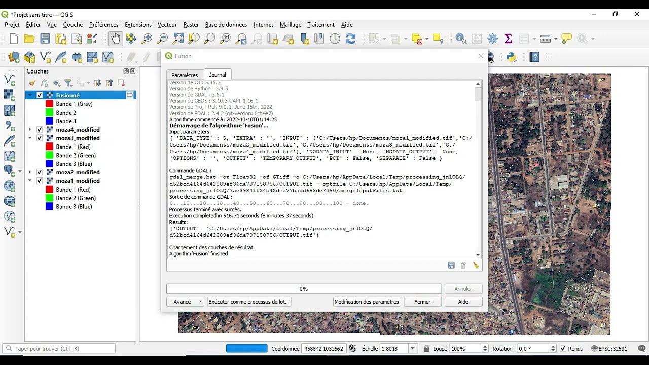 Créer une mozaique (fusion) d'image avec Qgis