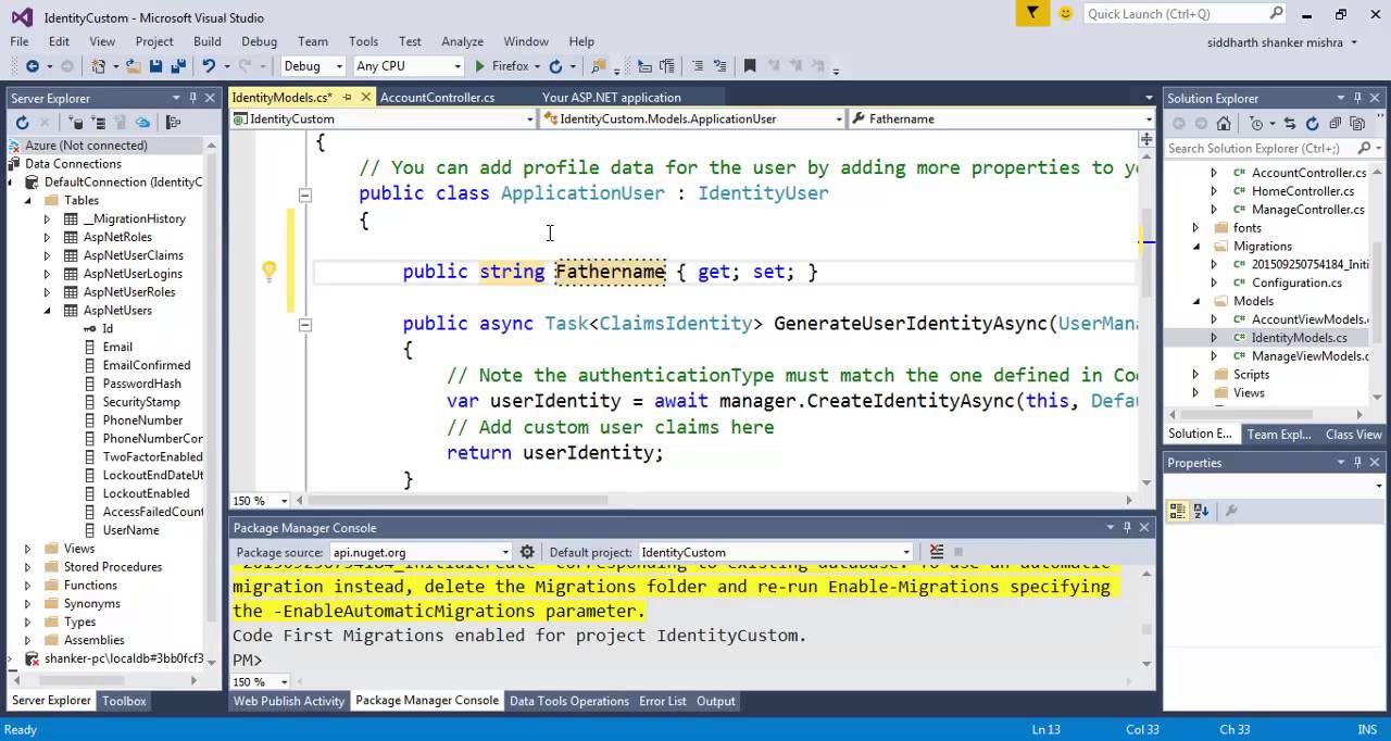 Customize asp net MVC 5 identity Login Registration