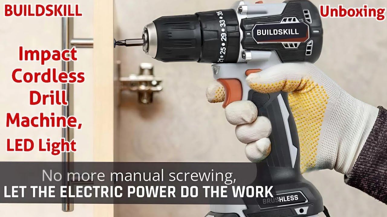 BUILDSKILL 21V Li-Ion Brushless Impact Cordless Drill Machine,10MM,Variable Speed,2X1.5 Ah Batteries