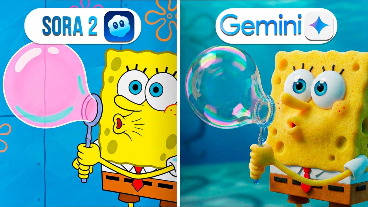 Sora 2 vs Gemini: Ремейк сцен Спанч Боба
