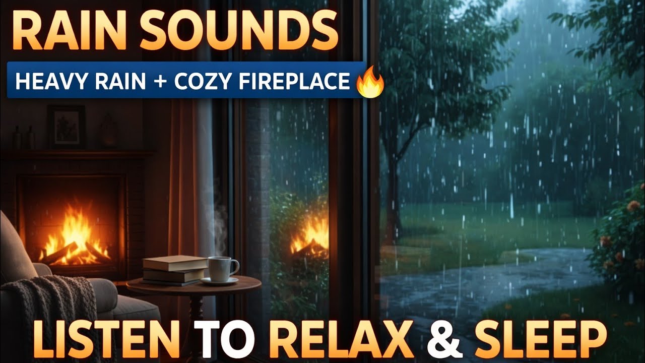 Relaxing ASMR Rain Sounds 🌧️ Heavy Rain & Cozy Fireplace | Sleep, Study & Relax