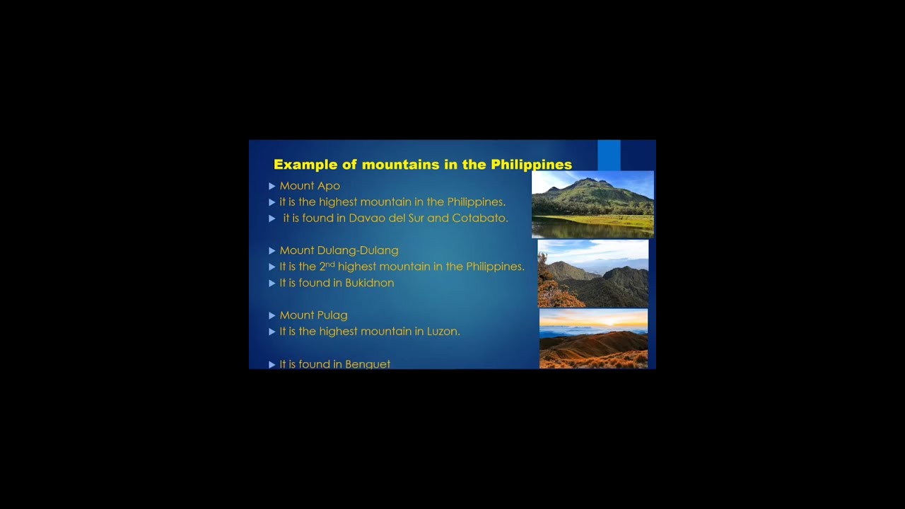 Different Landforms in the Philippines/ Iba't ibang anyong lupa sa Pilipinas