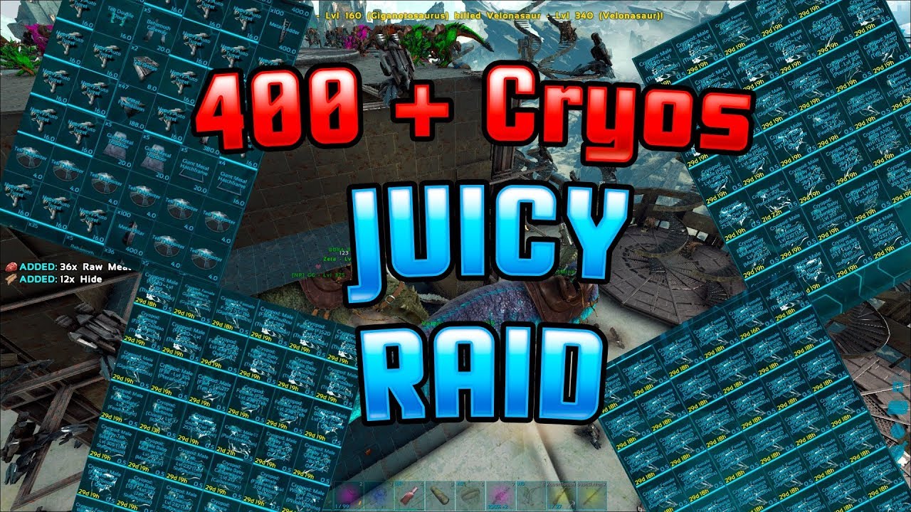JUICY BASE RAID 400+ CRYOS! | ARK OFFICIAL SMALL TRIBES | EXTINCTION RAID