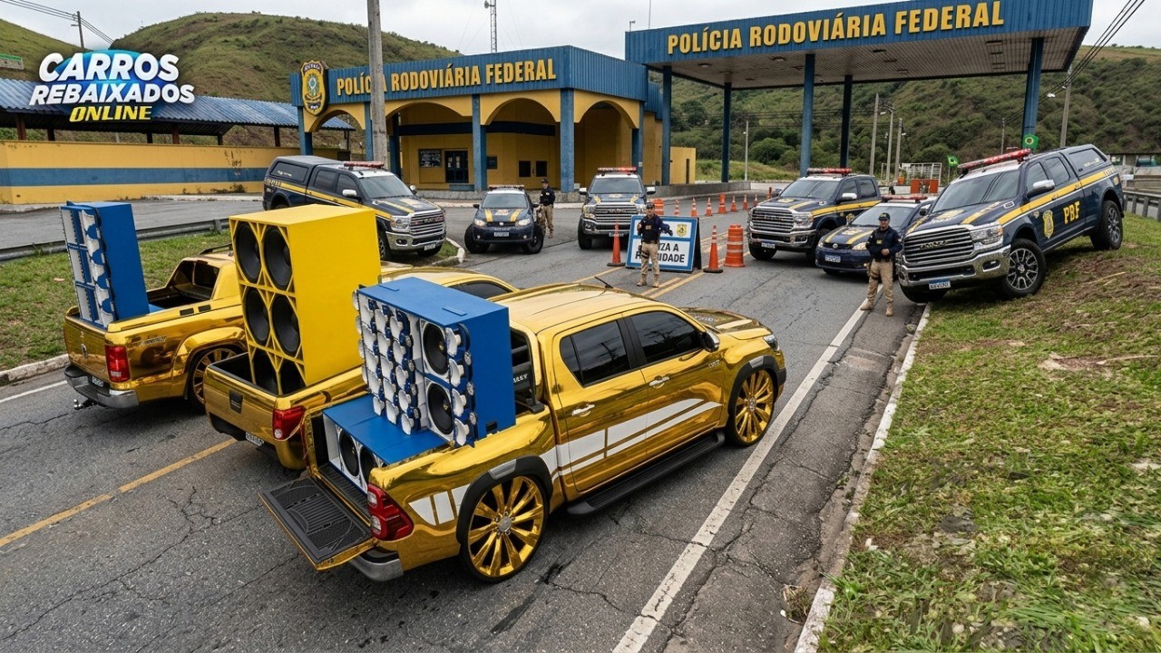 CARROS REBAIXADOS ONLINE | FOMOS PARADO NA BLITZ DA PRF COM HILUX vs L200 vs S10 DOURADA