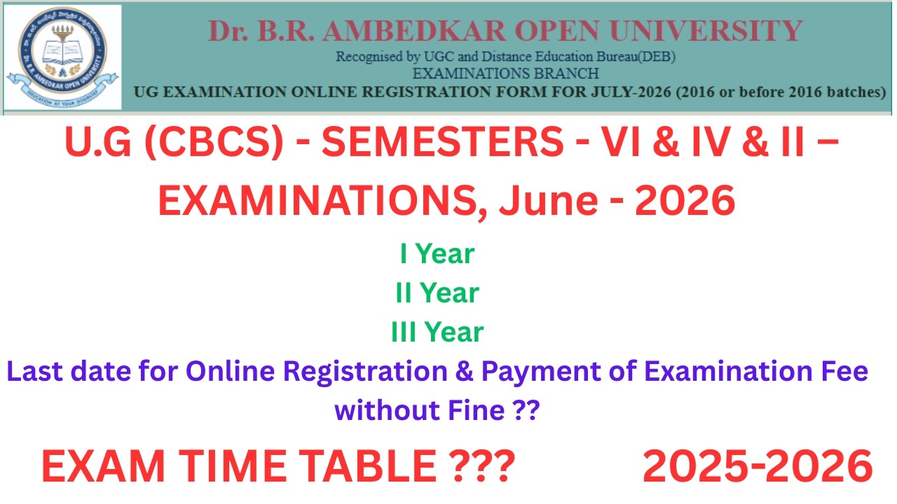 Drbrambedkaropen U.G. I, II,III Year B.A., B.Com. B.Sc Examinations june2026 #drbrambedkar #braou#ap
