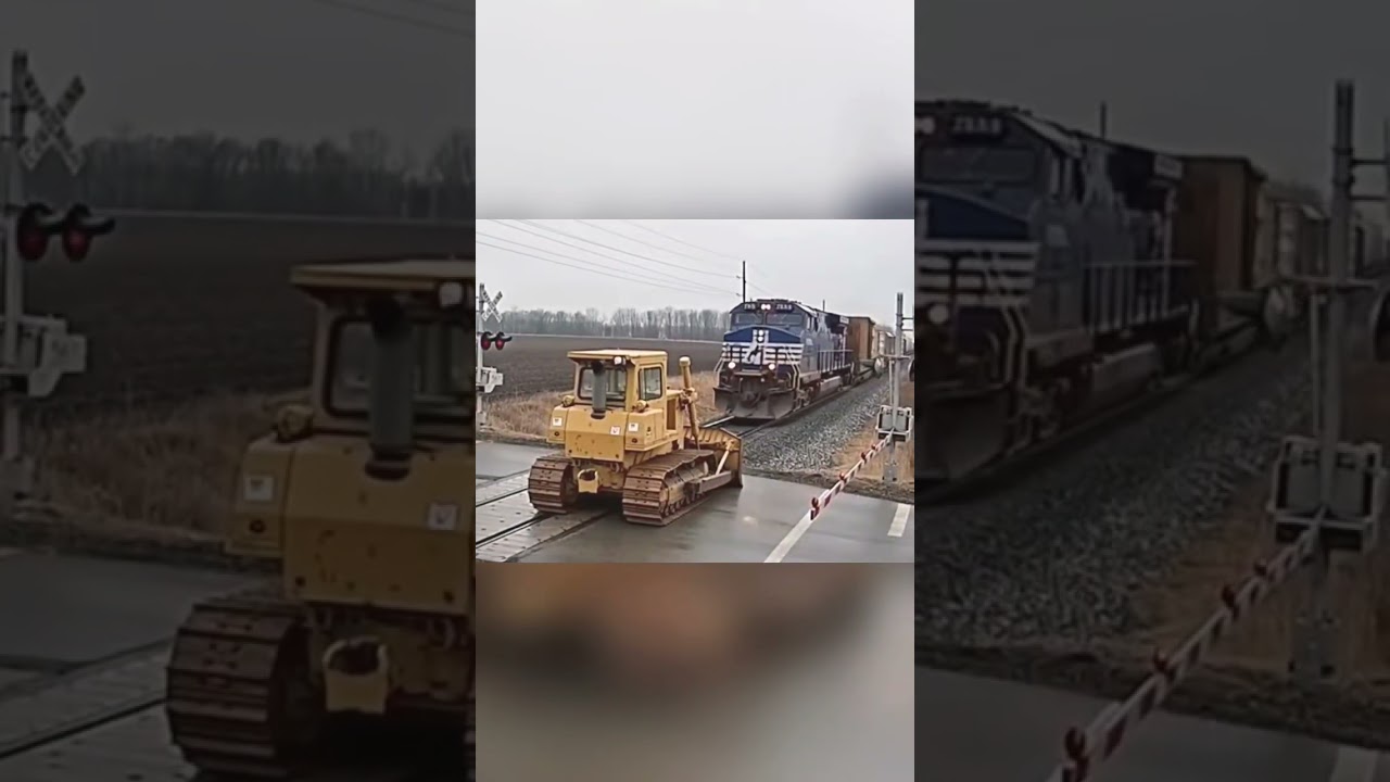 The train crashed into the bulldozer! 