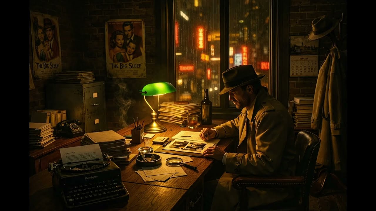 dark jazz noir 🌧️ detective office ambience (no drums / pure focus)