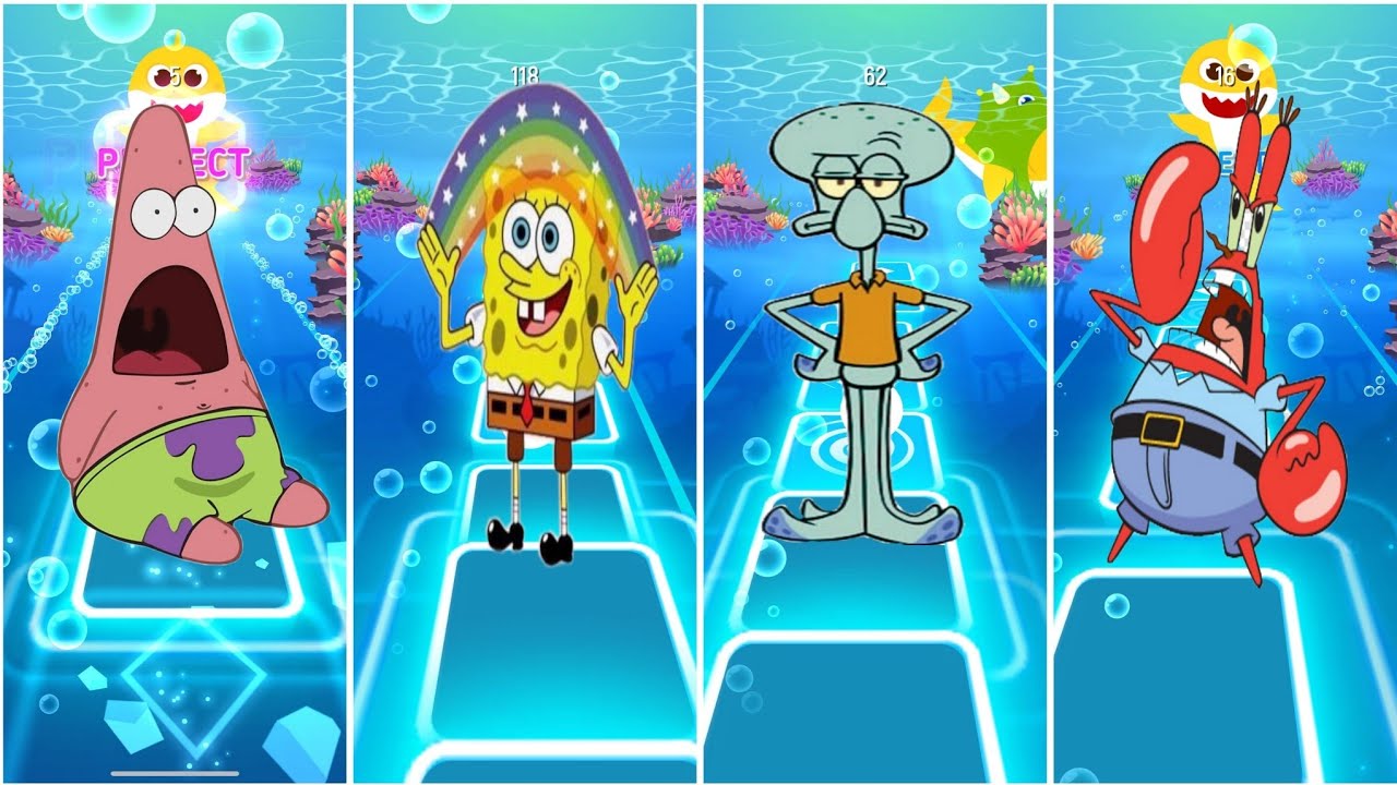 Patric star 🆚 SpongeBob 🆚 Sandy cheeks 🆚 squidward EDM rush tiles hop