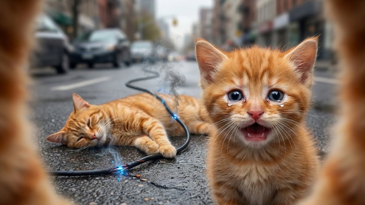 Street Cleaner Mama Cat Gets Shocked⚡ Kitten’s Heartbreaking Night Rescue🐾 #kitten #mamacat