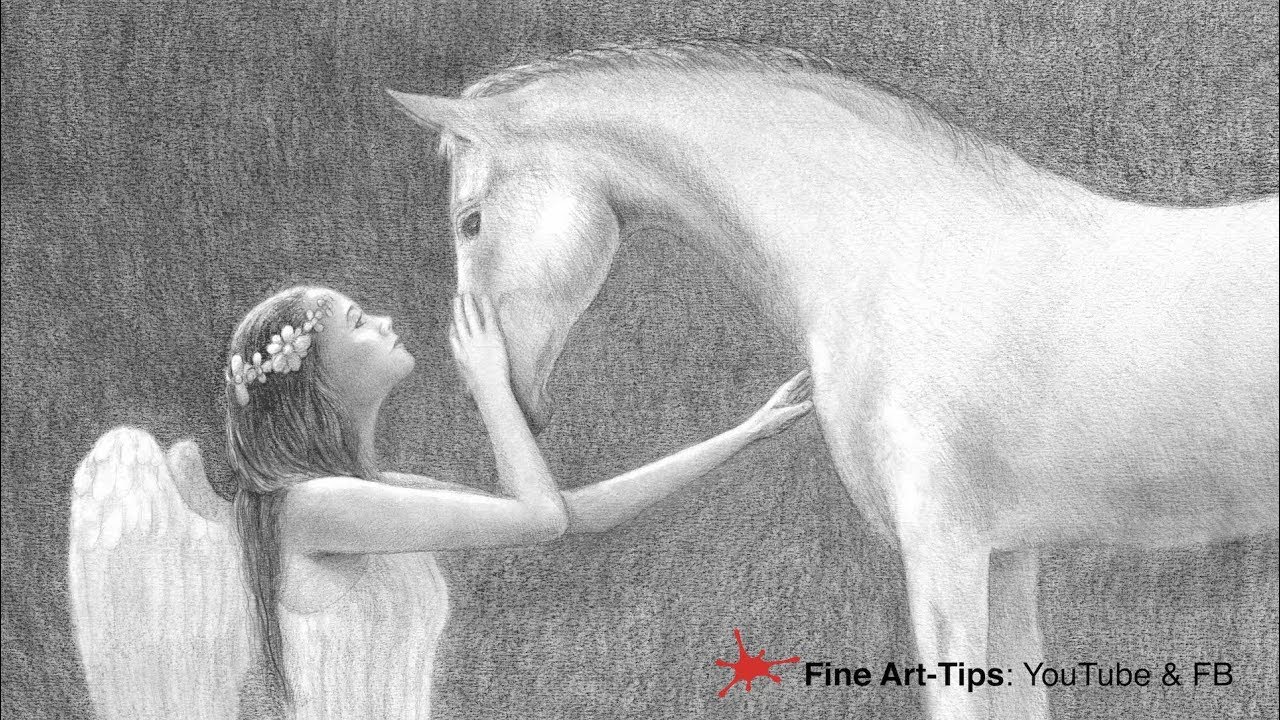 HOW TO DRAW A AN ANGEL (BEAUTIFUL WOMAN) & A HORSE - Narrated
