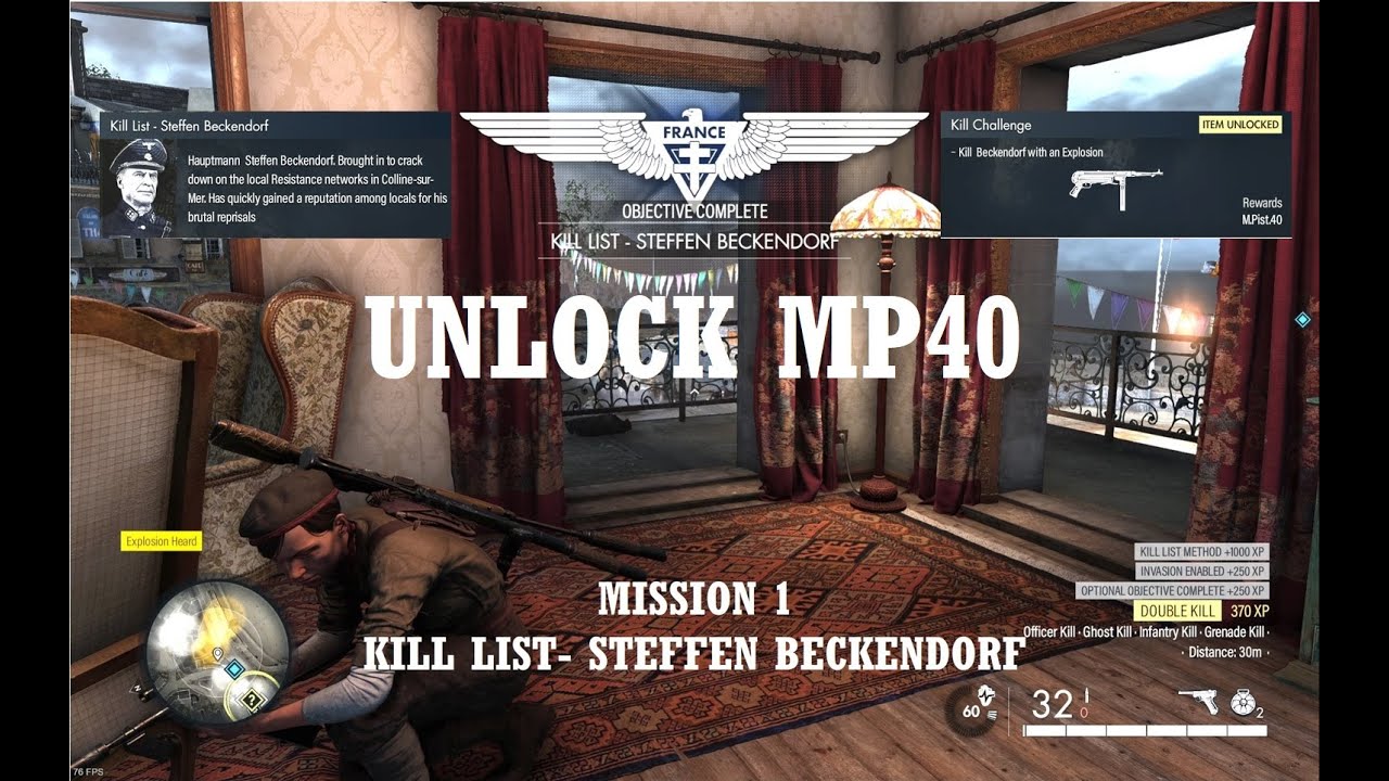 Sniper Elite 5 Kill challenge Mission 1 -  Unlock M.pist.40 SMG
