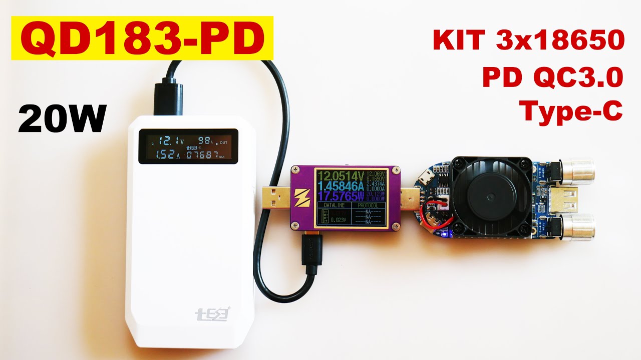 QD183-PD Повербанк на 3 х 18650 с PD QC3.0 /Type-C /LCD VA-metr / Qidion Tese Power bank