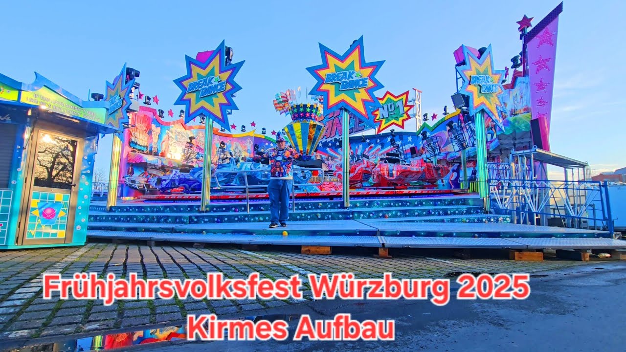 Frühjahrsvolksfest Würzburg 2025 Kirmes Aufbau Unterwegs mit Justus König J.K