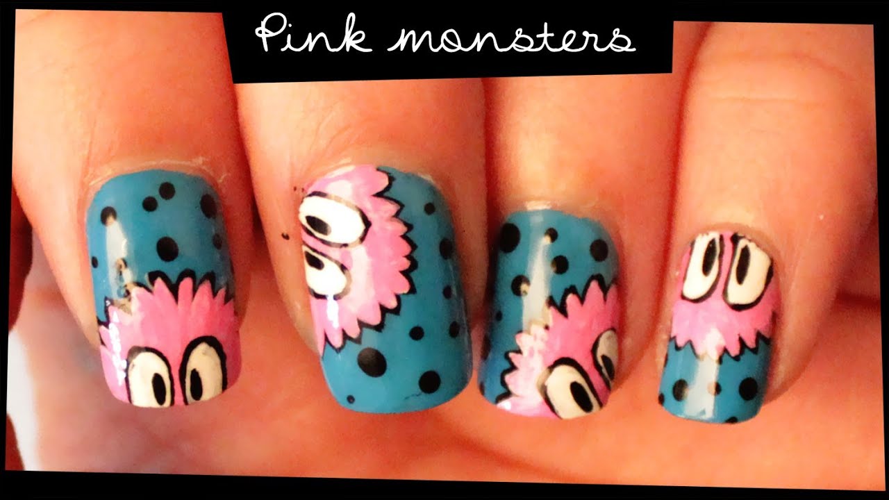 Pink Monsters nail art