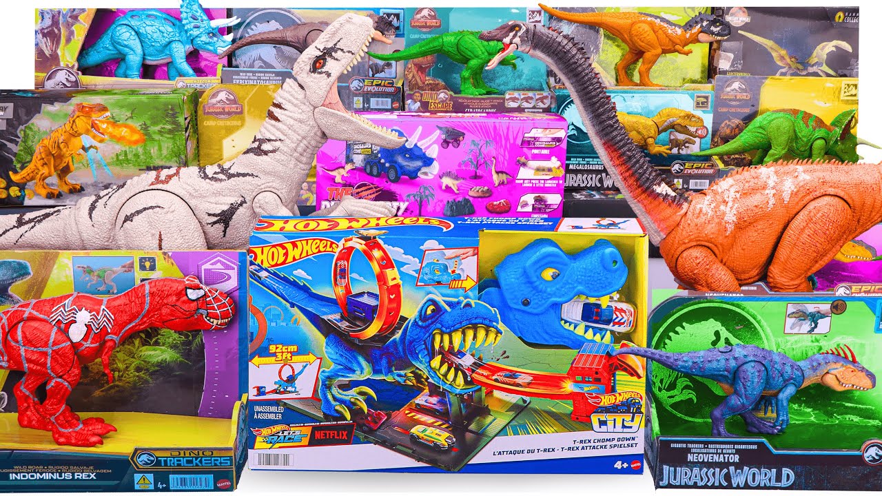 Unboxing Review Jurassic World ASMR | T-Rex Chomp Down Playset | Huge Atrociraptor & Brachiosaurus