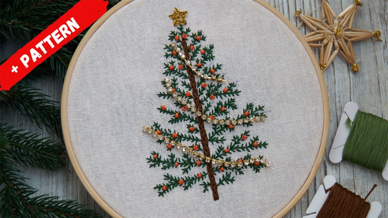 Christmas Tree Hand Embroidery for Beginners | How to embroidery Christmas Tree | Pattern | DIY