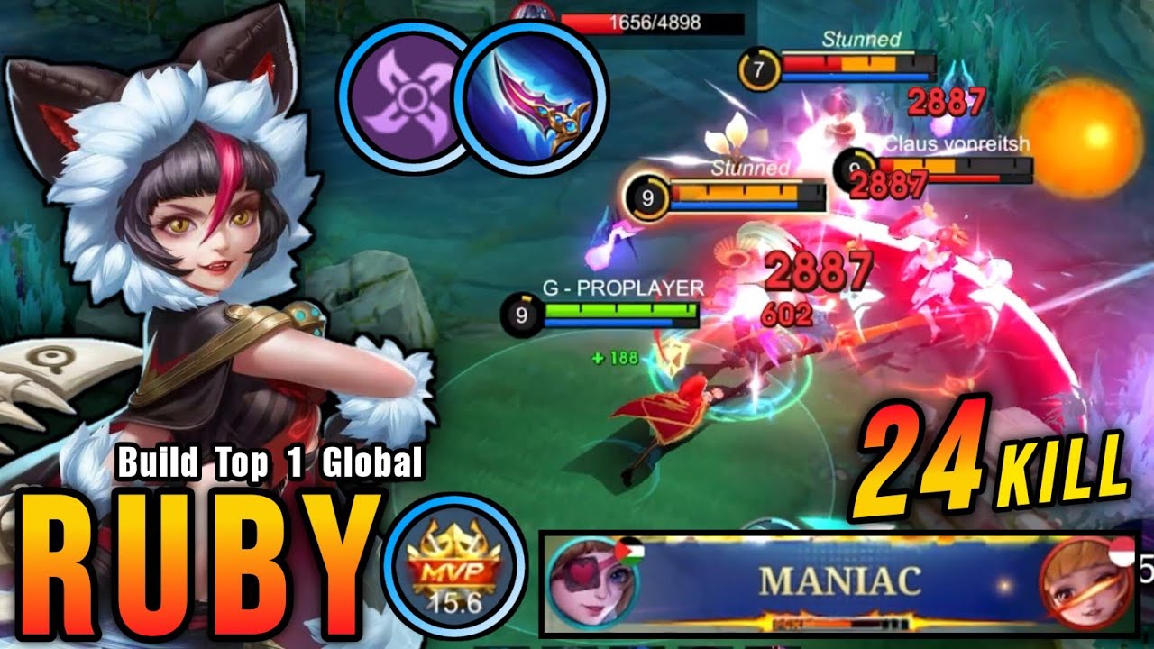 24 Kills + MANIAC!! Offlane Monster Ruby Brutal Damage Build!! - Build Top 1 Global Ruby ~ MLBB