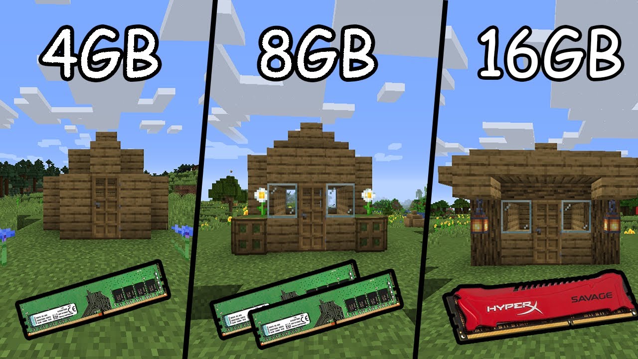 Minecraft 4GB RAM vs 8GB RAM vs 16GB RAM FPS TEST