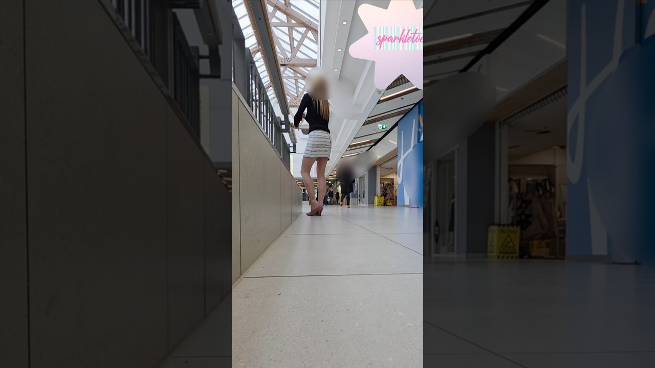 Very public candid shoeplay at the shops. Nylons heels and skirt #letsplay #heels #dangling