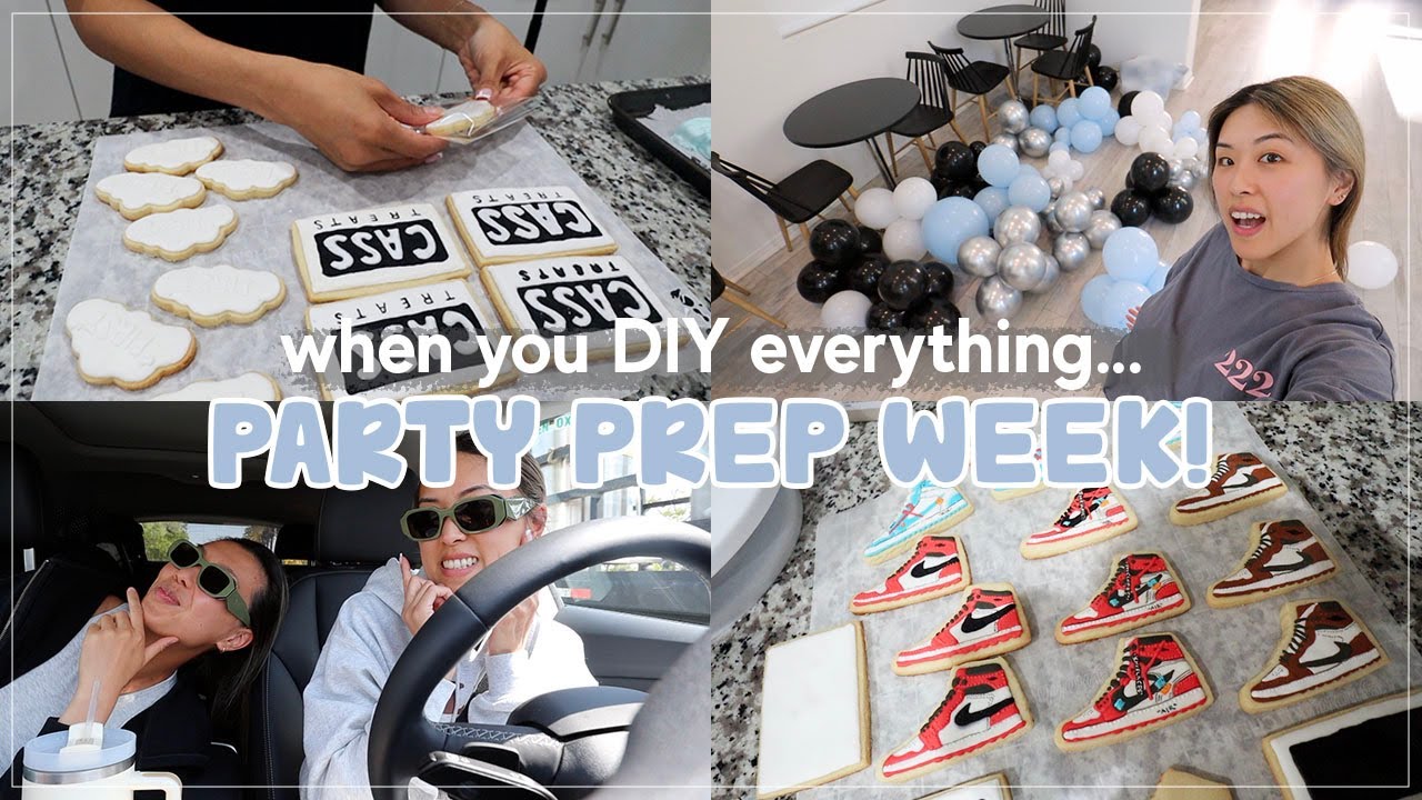 A fully DIY'ed first birthday party prep! Making sneaker cookies, party decor, & my family comes in!
