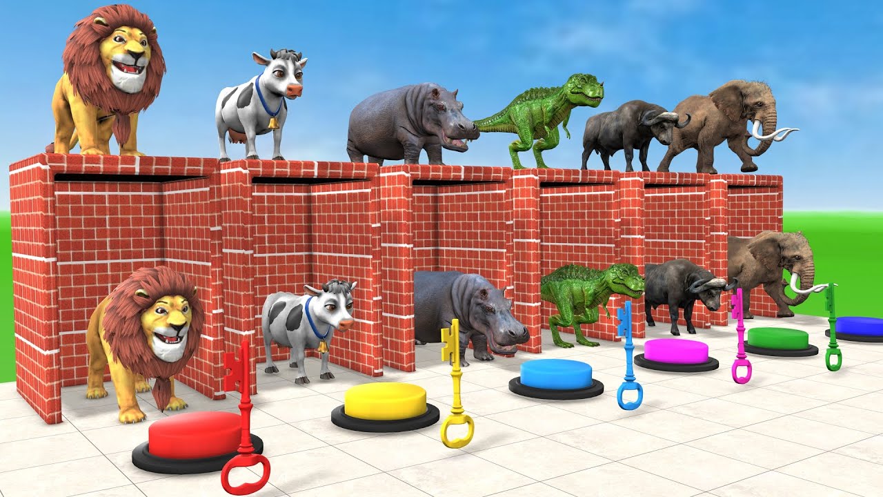 Long Slide Game With Elephant Gorilla Buffalo Hippopotamus Tiger 3d Animal Game Funny 3d Animals