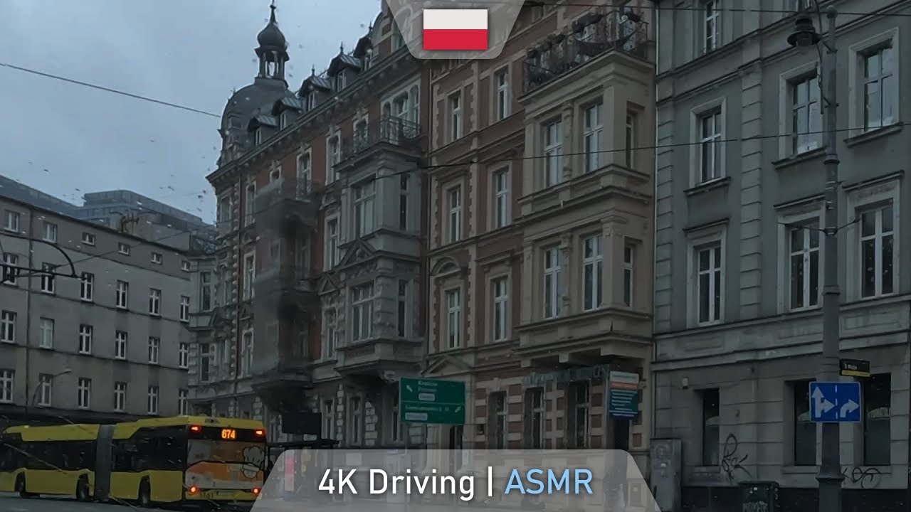 Driving through Jaworzno - Katowice Poland. Highway A4 National road 79. Rainy day. 4K 60FPS ASMR.