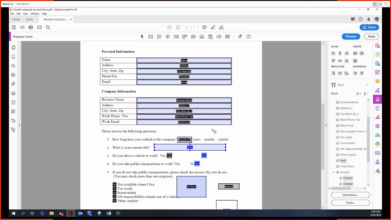 Adobe Acrobat Pro DC Tutorial 19 - Prepare Form, Part 2