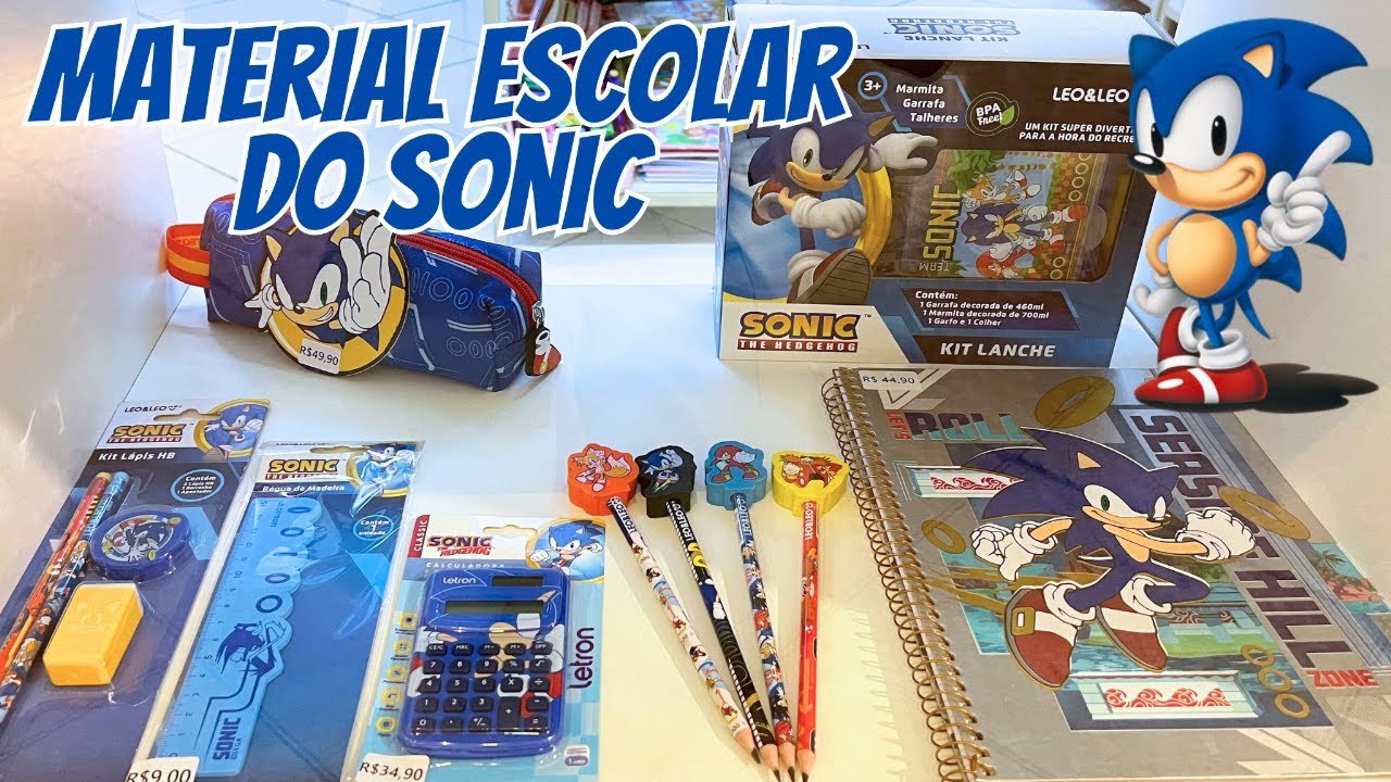 Material escolar do SONIC na Papelaria Luivin’s