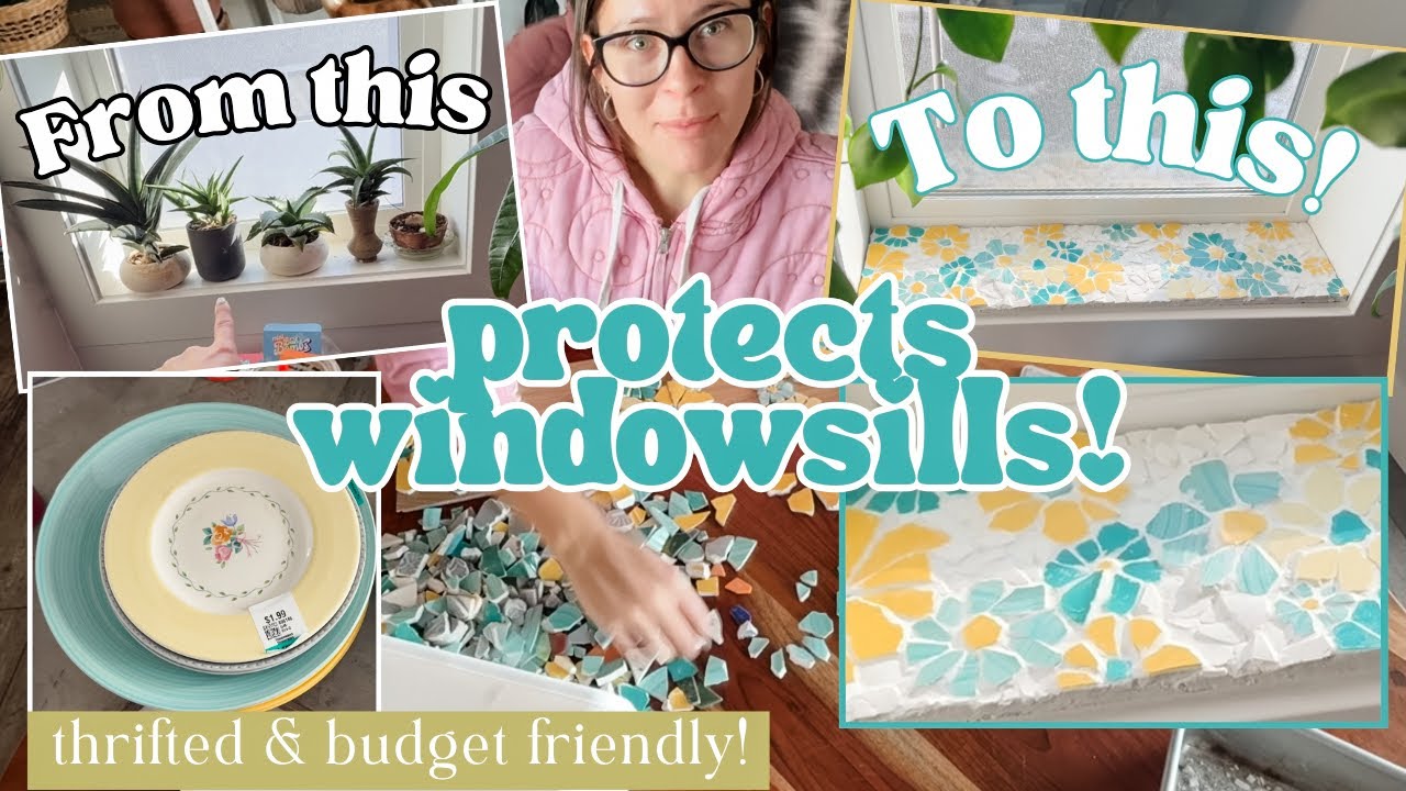 DIY Mosaic Windowsill Home Decor | protects paint from plants!