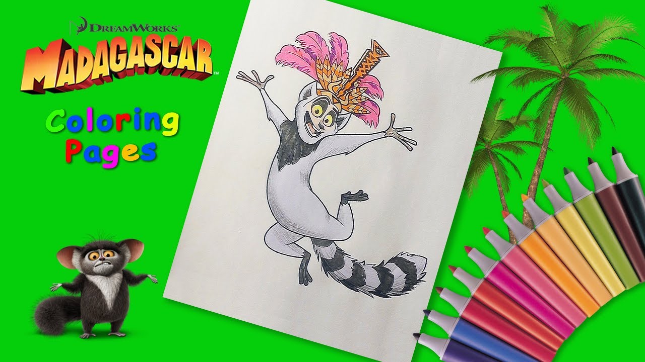 Coloring #KingJulien #Madagascar coloring book for kids. How to draw a lemur from the cartoon.