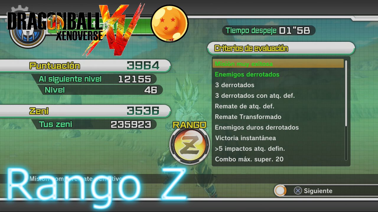 Como conseguir el Rango Z en las Misiones Secundarias Dragon Ball Xenoverse