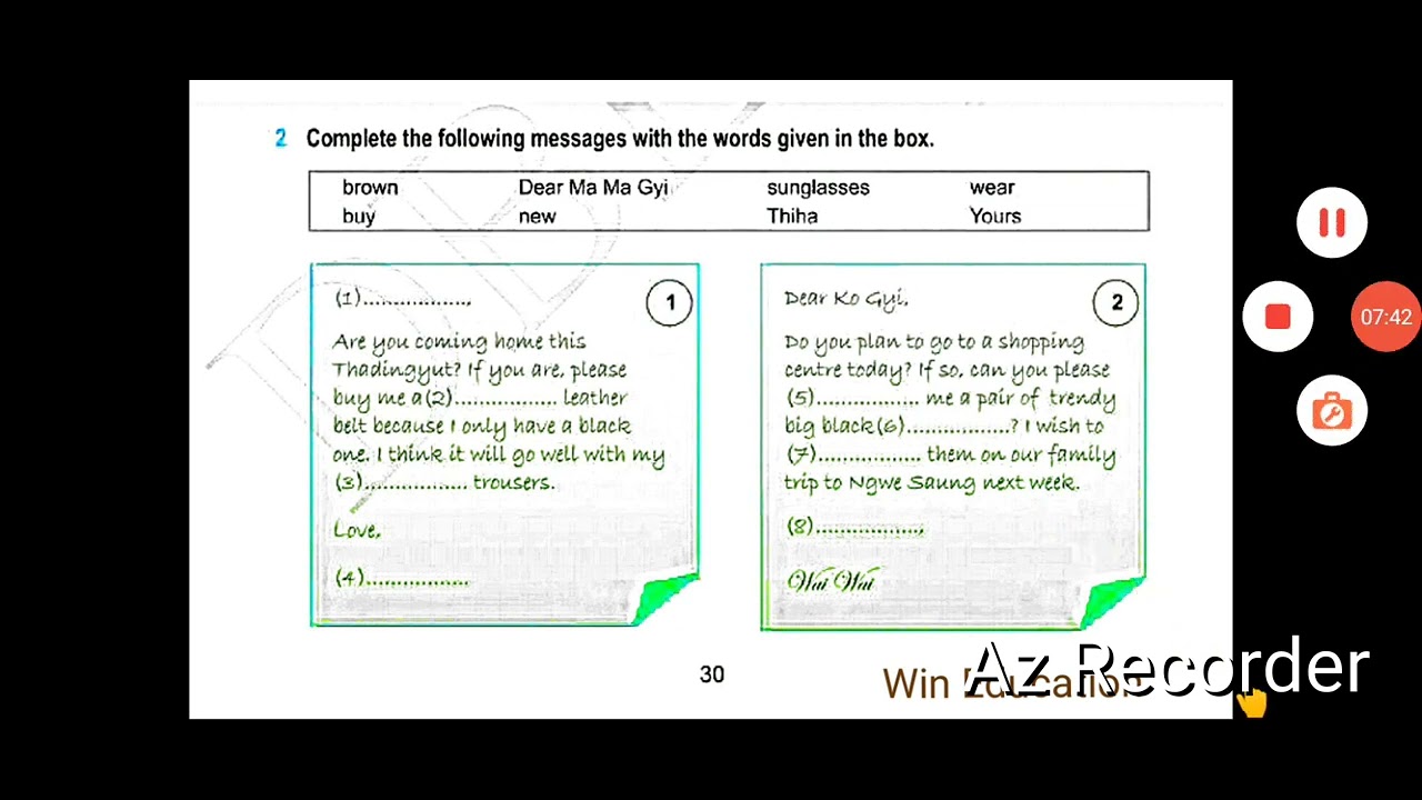 စနစ်သစ်ပညာရေး၏ Grade 7 English Unit 3 Lesson 4 part 1