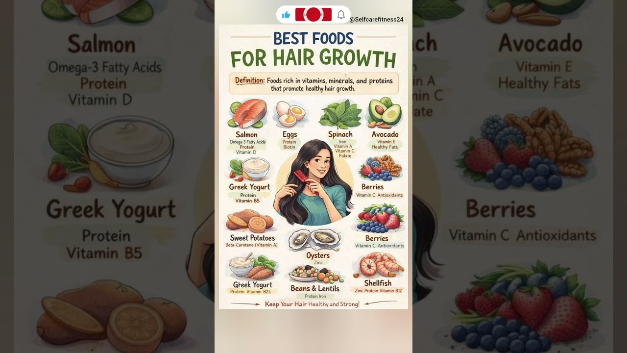 “Your hair is hungry… feed it right! 🍓🥬🌿" 
