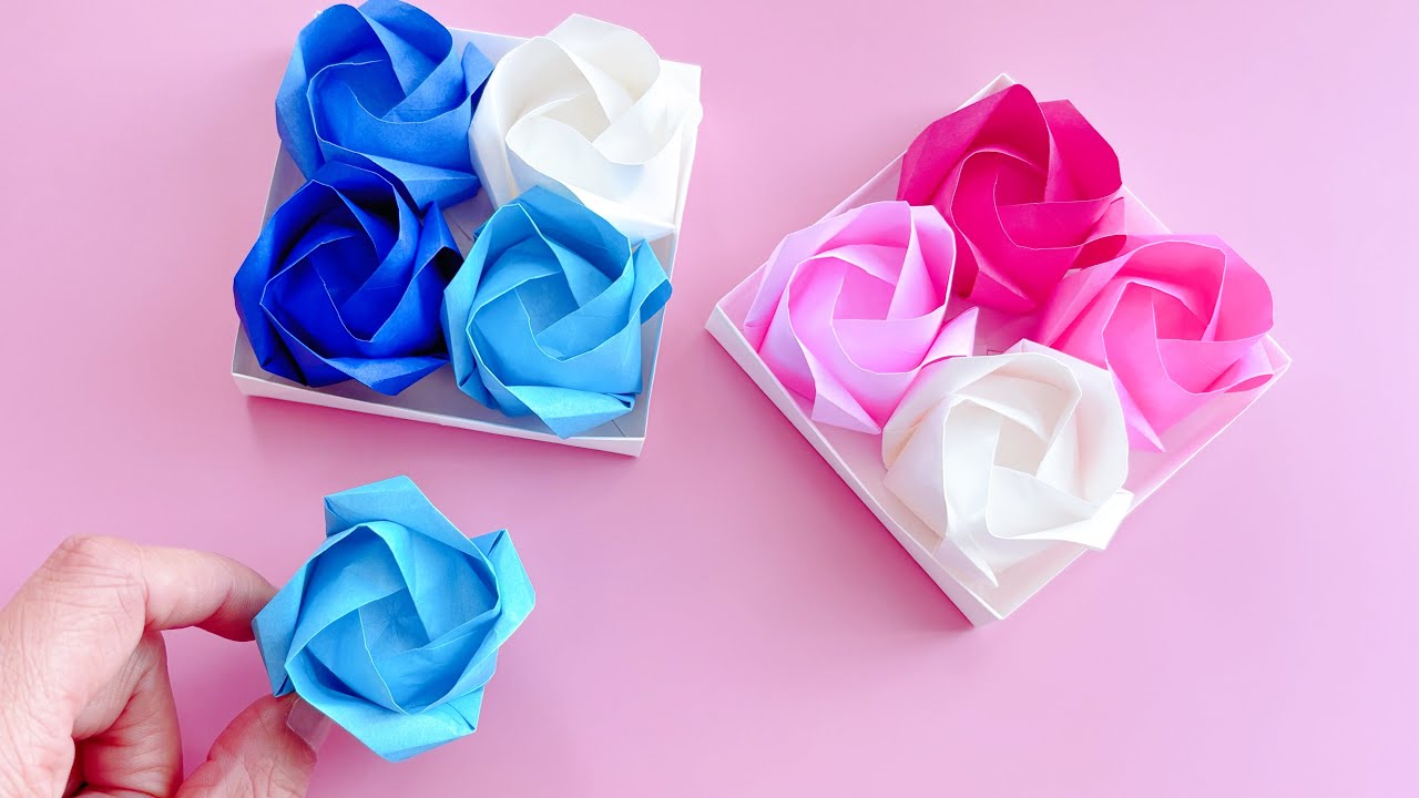 How To Make Easy Paper Rose  / Origami Rose Tutorial｜摺紙玫瑰花詳細教學